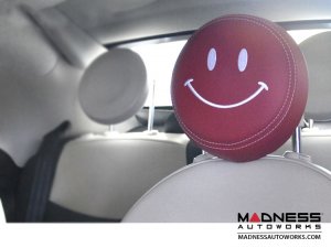 FIAT 500 Headrest Cover Set - Black Italy - Front - Red - White Happy Face Design